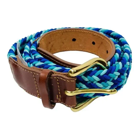NEW J Crew Belt Blue Braided Leather, Brass Buckle Size S
